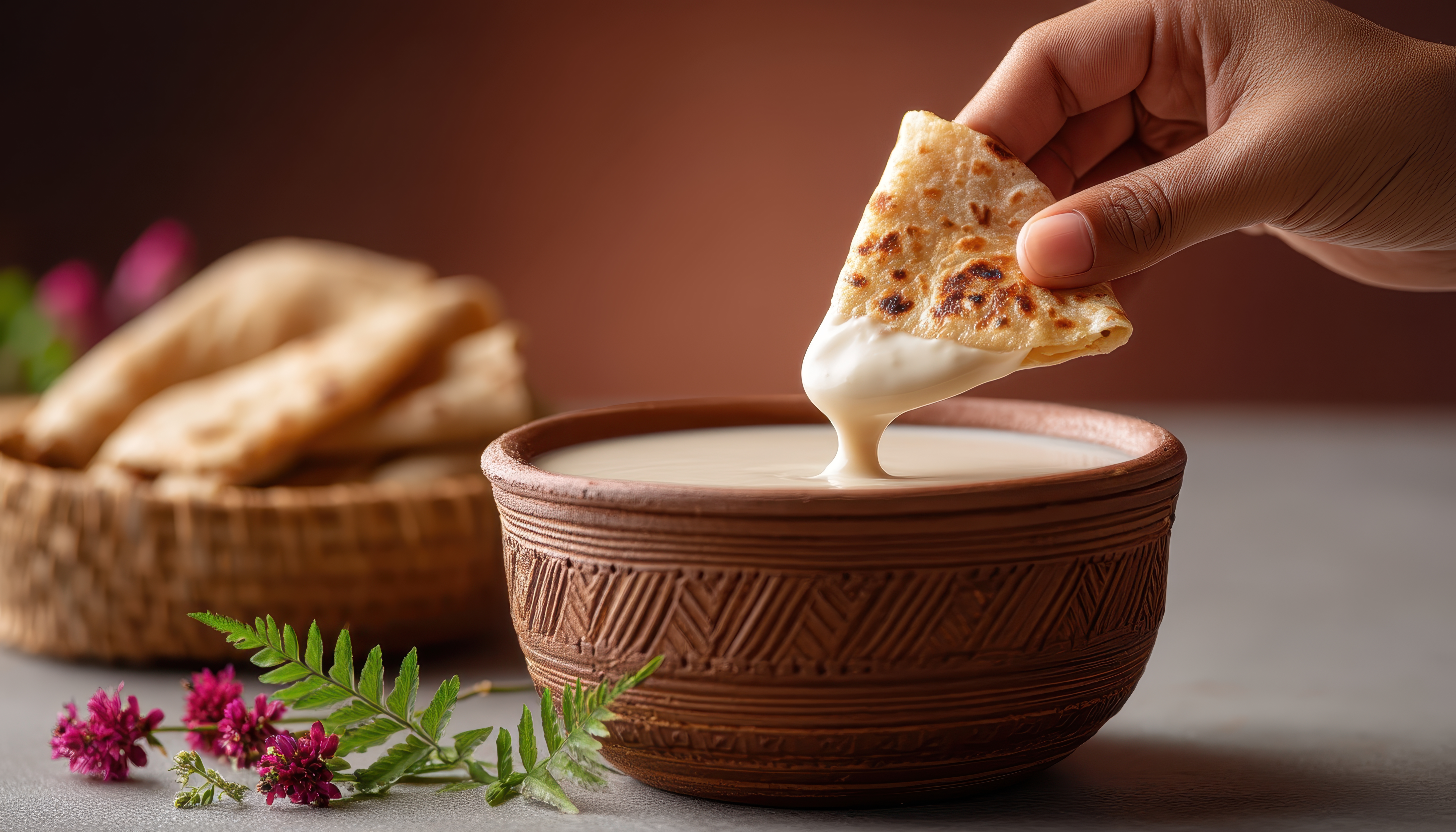 homemade curd, roti